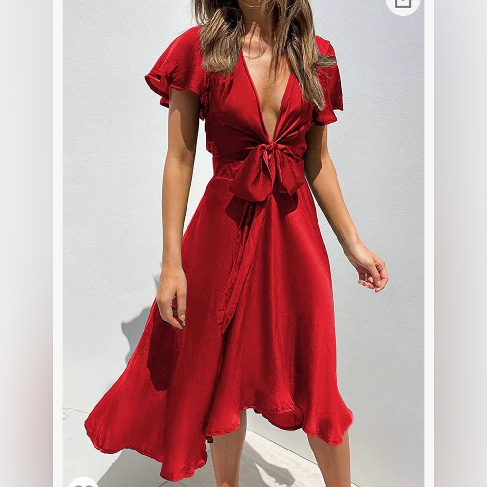 NEVER WORN Red Satin Maxi Dress